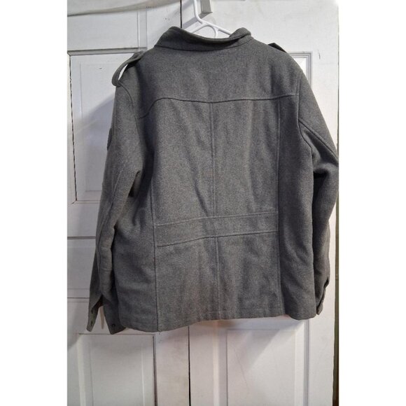Levis Mens Gray Wool Blend Military-Style Jacket Full-Zip Size L Shoulder Button - Picture 2 of 16